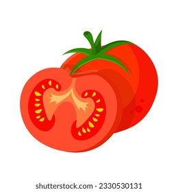 Tomato ingredient vegetable for healthy vegetarian eating and cooking vector illustration. Cartoon organic plant, red ripe tomato from agriculture farm market or grocery store isolated on white.