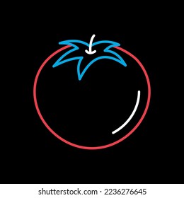 Tomato isolated design vector on black background icon. Vegetable sign. Graph symbol for food and drinks web site, apps design, mobile apps and print media, logo, UI