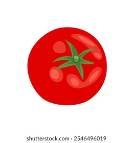 Tomate aislado sobre fondo blanco. Ilustración plana de dibujos animados de Vector. Icono de verduras frescas. Vista superior