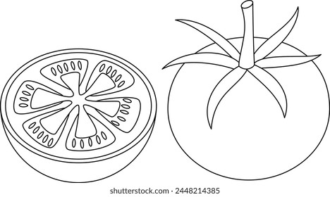 Tomato Isolated Vector Illustration Coloring Page For Kids