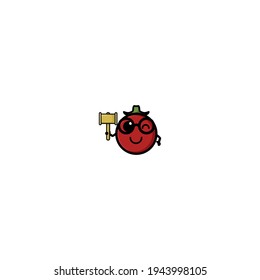 Tomato Judge Cartoon Character Vector Illustration Design. Cute, Fun, And Funny Style. Recomended For Vegetable Shop Logo Mascot.