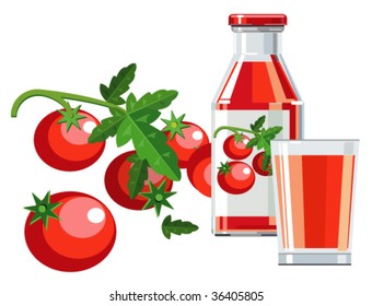 Tomato juice with bottle and glass