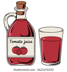 tomato juice bottle glass drink isolated vector illustration on white background