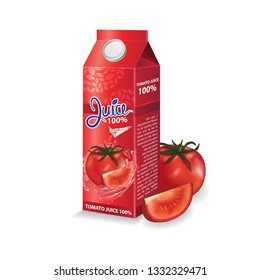 Tomato juice box package vector illustration