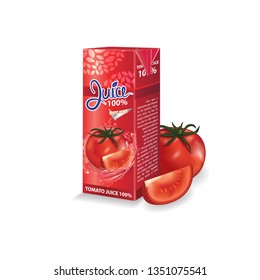 Tomato juice box package vector illustration