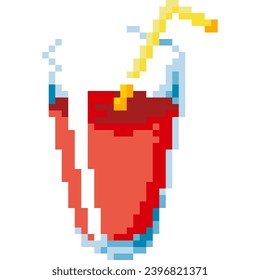 Tomato juice cartoon icon in pixel style