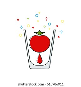 Tomato juice color thin line icon on white background. Linear symbols.