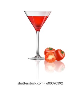 Tomato juice and fresh tomato isolated on white background, vector illustration.