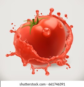 Tomato juice. Fresh vegetable, 3d vector icon