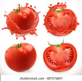 Tomato juice. Fresh vegetable. 3d realistic vector icon set