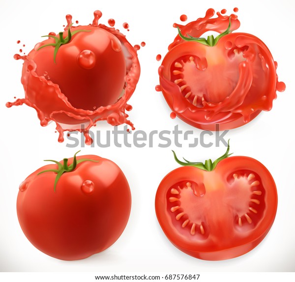 トマトジュース 新鮮な野菜 3dのリアルなベクター画像アイコンセット のベクター画像素材 ロイヤリティフリー