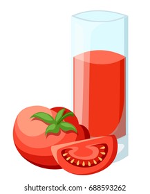 Tomato juice. A glass of tomato juice and ice and cherries. Vector Web site page and mobile app design vector element.