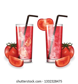 Tomato juice with glass vector illustration
