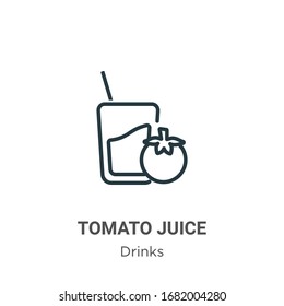 Icono vectorial del contorno del zumo de tomate. Icono de jugo de tomate negro en línea delgada, ilustración de elemento simple vectorial plano del concepto de bebidas editables apoplejía aislada en fondo blanco