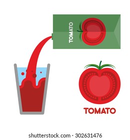 Tomato juice. Pour love apple drink in glass. Vector illustration. Splash in a glassful. liquid from vegetables.

