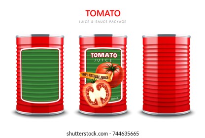 Tomato Juice Or Sauce Package, Red Metal Can Container In 3d Illustration Isolated On White Background