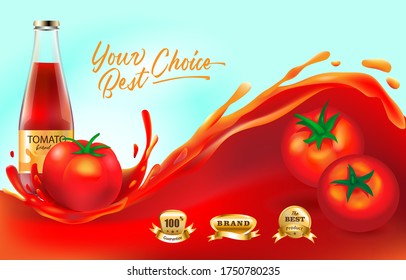 Tomato Juice Tomato Sauce Splash 3d Vector Realistic Advertising Package 