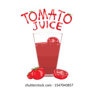 Tomato Juice With Tomato Slice Isolated And Text Label