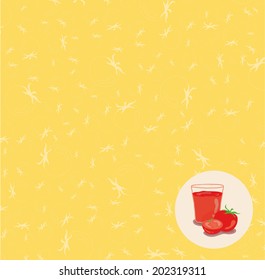 tomato juice with tometo white circle in yellow background