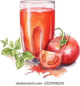 Tomato juice Watercolor illustration. Hand drawn underwater element design. Artistic vector marine design element. Illustration for greeting cards, printing and other design projects.