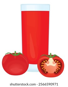 Tomato juice with a whole tomato, vector