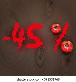 Tomato. Ketchup. 45 %. Vector.