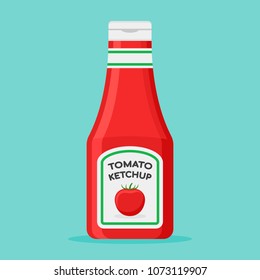 Tomato ketchup bottle flat style icon. Vector illustration.