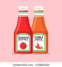 Tomato ketchup bottle in flat style. Vector illustration