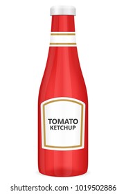 Tomato ketchup bottle on a white background.