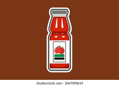 Tomato Ketchup in bottle. Simple and flat condiment food icon. vector illustration.  Red tomato sauce, paste, natural spicy condiment.