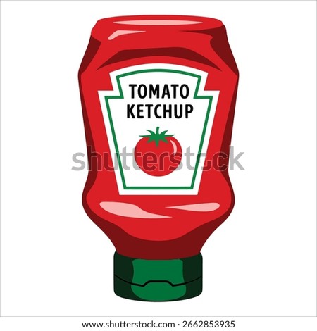 Tomato ketchup bottle vector icon. Condiment illustration for fast food and diner themes.