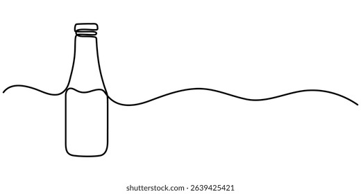 Tomato ketchup bottle vector one line continuous drawing illustration. Hand drawn linear silhouette icon. Minimal design, print, banner, brochure, menu, logo. Fast food, snack, meal. 