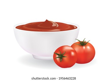 Tomato ketchup in bowl. vector