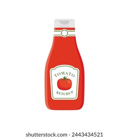 tomato ketchup flat design vector illustration. Bottle tomato red sauce healthy organic vegetarian natural vegetable symbol vector icon. Kitchen ketchup food
