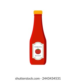 tomato ketchup flat design vector illustration. Bottle tomato red sauce healthy organic vegetarian natural vegetable symbol vector icon. Kitchen ketchup food