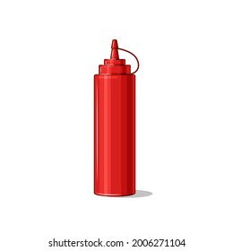 Tomato ketchup. Hot spice sauce packed in plastic bottle. Fast food. Vector illustration