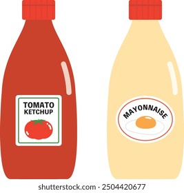 Tomate ketchup y mayonesa ilustración