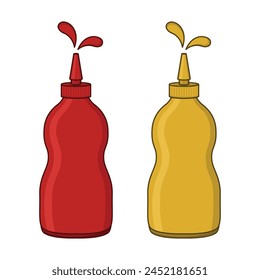 Tomato ketchup with mustard. sauces and bottle vector