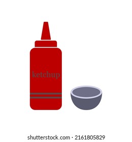 Cetchup de tomate en una botella de plástico. Ilustración vectorial aislada en fondo blanco.