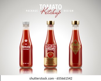 Tomate-Ketschup-Sauce-Paket-Design, 3D-Illustration