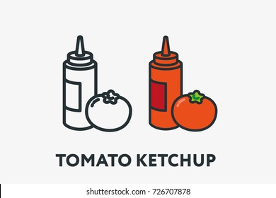 Tomato Ketchup Sauce Red Plastic Bottle Container Minimal Flat Line Outline Colorful and Stroke Icon Pictogram