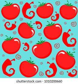 Tomato ketchup. Seamless pattern. Red tomatoes background. Vector Illustration