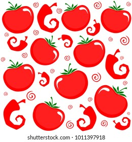 Tomato ketchup. Seamless pattern. Red tomatoes background. Vector Illustration