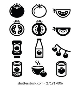 Tomato, ketchup, tomato soup icons set 