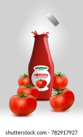 tomato ketchup splash with tomatoes. vector eps