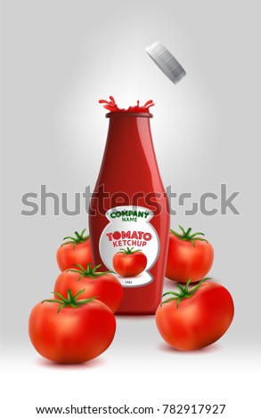tomato ketchup splash with tomatoes. vector eps