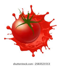 Tomato ketchup swirl splash with red juice drops, vector food condiment or seasoning. of juice, tomato paste, ketchup, sauce. 3d illustration Gradient Mesh