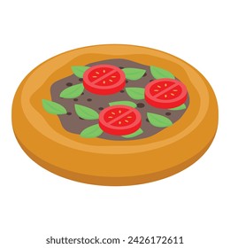 Icono de tomate khachapuri vector isométrico. Comida cocinando. Cena de queso