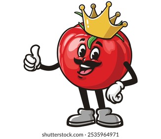 Tomato King Cartoon Mascot Illustration Character Vector Clip-Art Hand-Drawn Logo Design