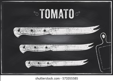 Tomato knife. Vector sketch chalk illustration design
